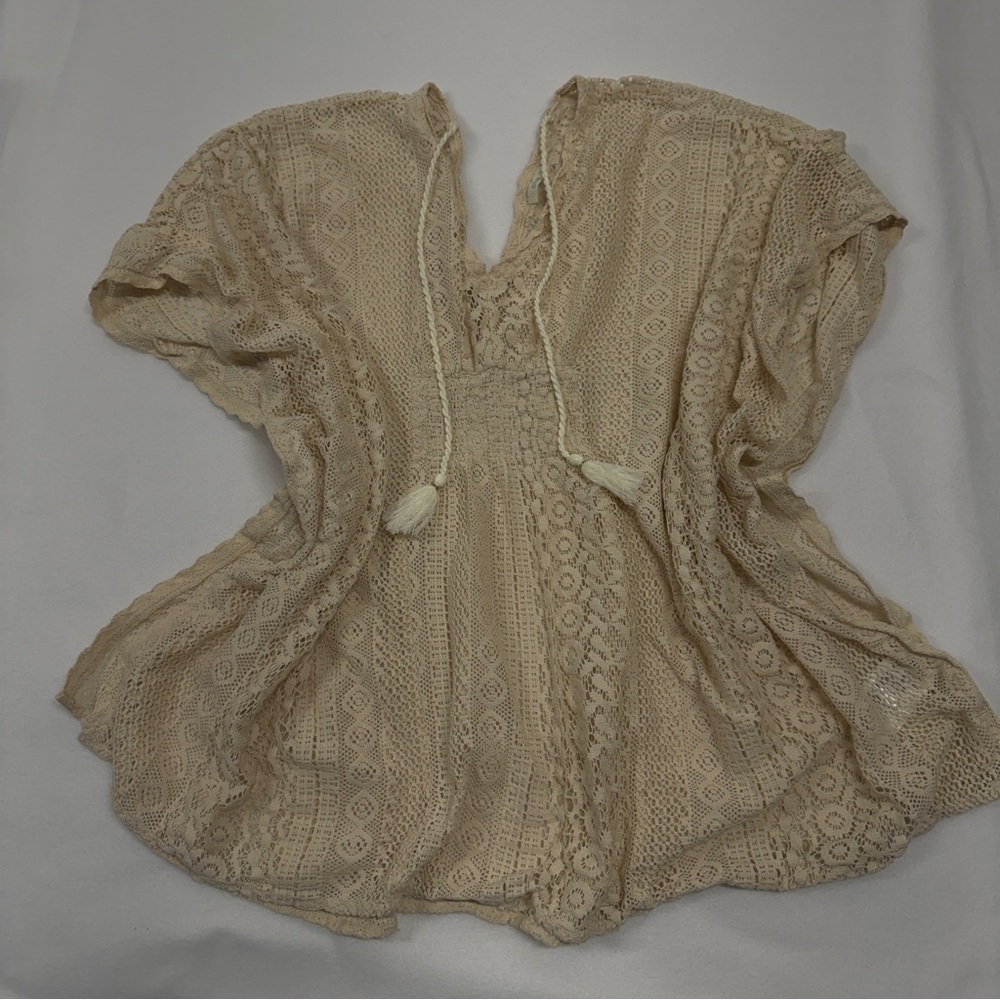 Oltre Beach Swim Cover Up Tunic Dress, USA 01 (Small/Medium), Ecru Tan, Italian